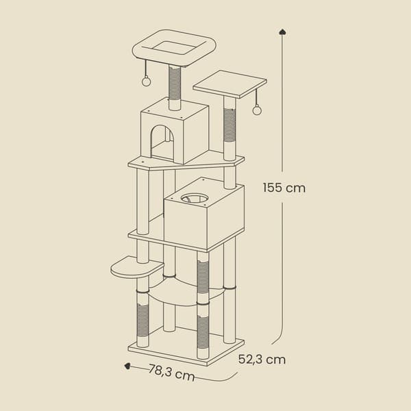 155 cm kattskrapstolpe - plysch & sisal - grå