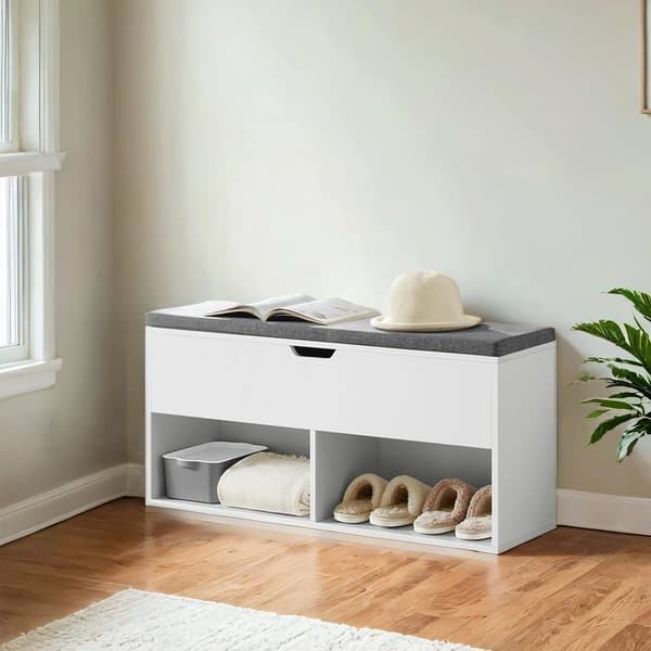 Skobänk med förvaringsutrymme - vadderad sits - E1 trä - 100 x 30 x 48 cm