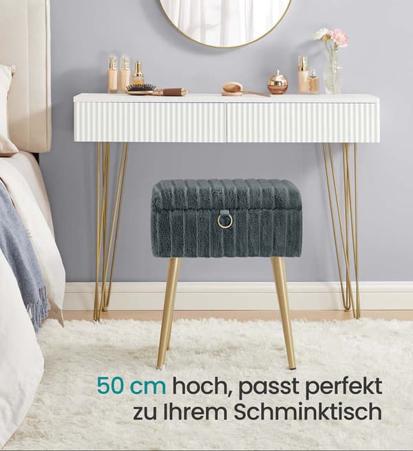 Sminkbordspall med förvaringsutrymme - vadderad - grå - 30 x 40 x 50 cm