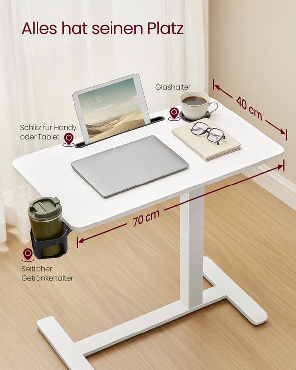 Justerbart mobilt sidobord - mobilt skrivbord - 70x40x(65-102)cm