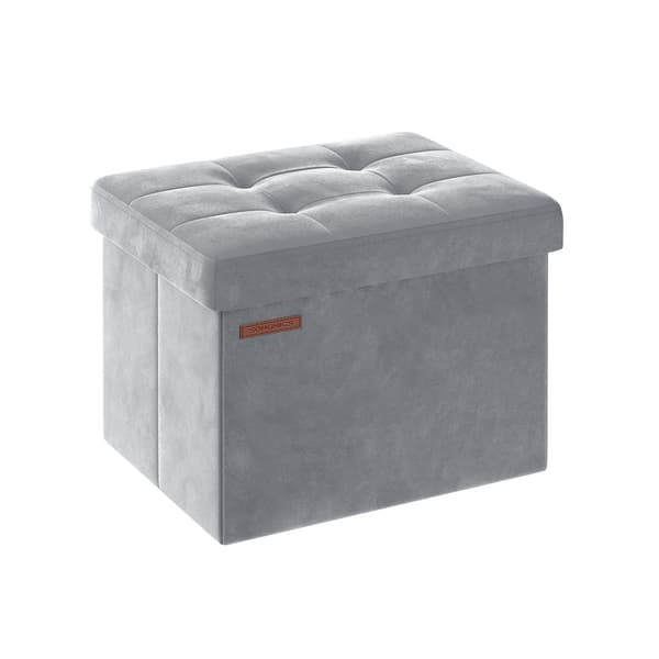 Sittlåda med sammet - förvaringspall - MDF - duvgrå - 31 x 41 x 31 cm