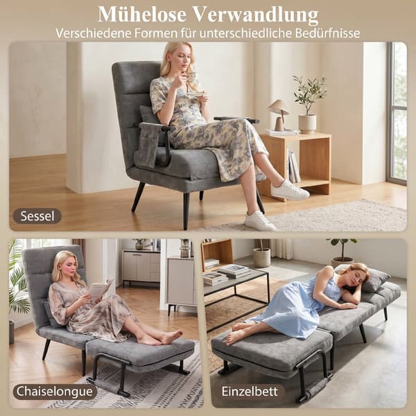 Sovfåtölj 3-i-1 med sovfunktion | Färg: Grå | Mått: 67x73x96 cm