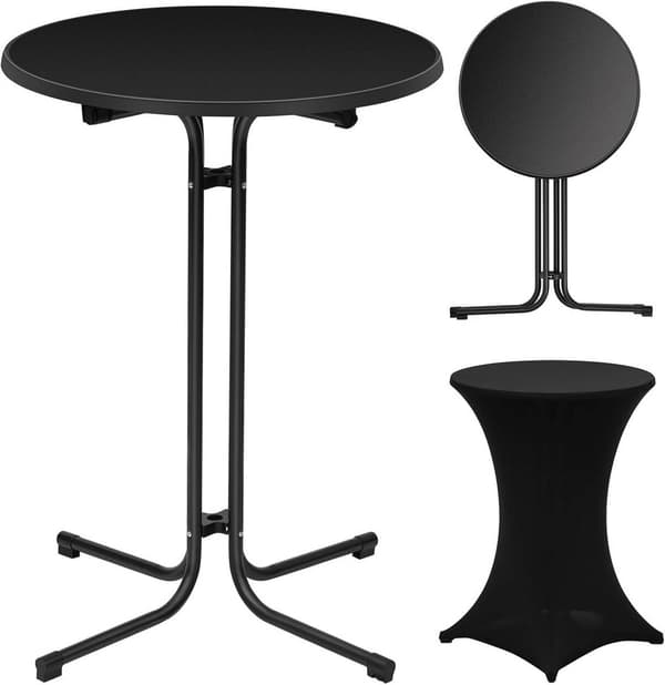 Fällbart barbord med lock Ø 80 cm | Vit, svart | 90x90x110 cm