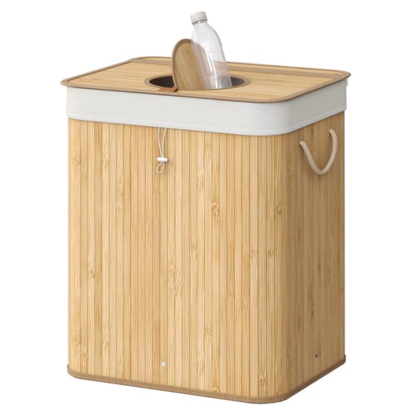 Pantflasksamlare 95 L av bambu | Beige | 40,5x40,5x61 cm