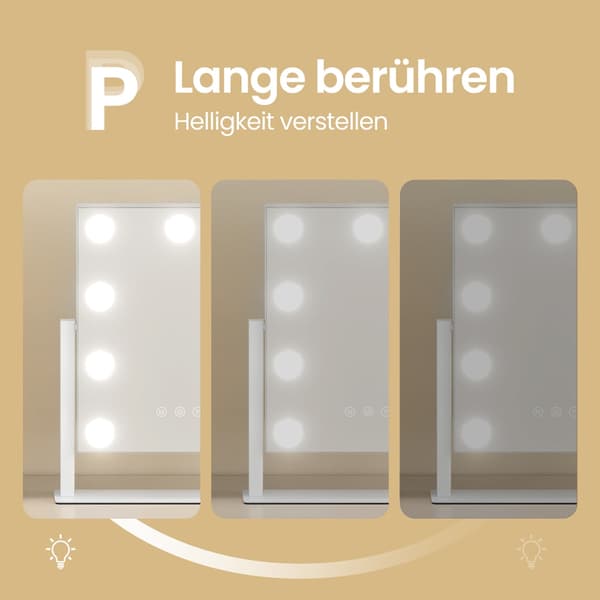 Sminkspegel med LED-belysning och touchkontroll | Vit | 30,5x6,5x36 cm