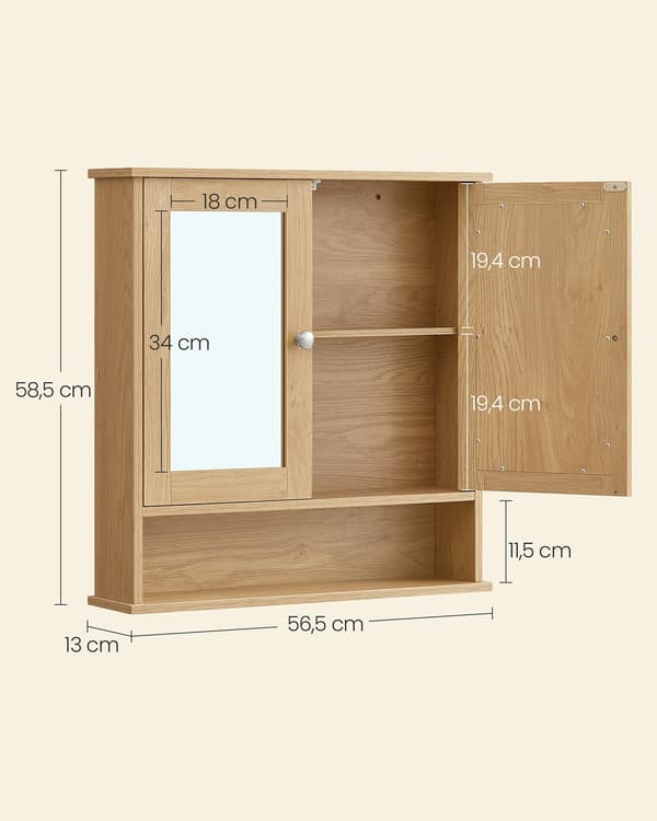 Spegelskåp badrum - väggskåp - MDF - brun - 13 x 56,5 x 58,5 cm