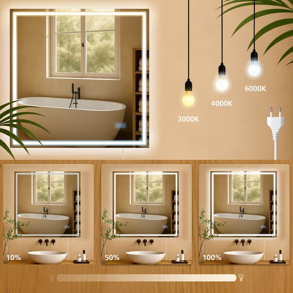 LED -badrumsspegel - Wall Mirror - Anti -Condens Function & Dimble Lighting