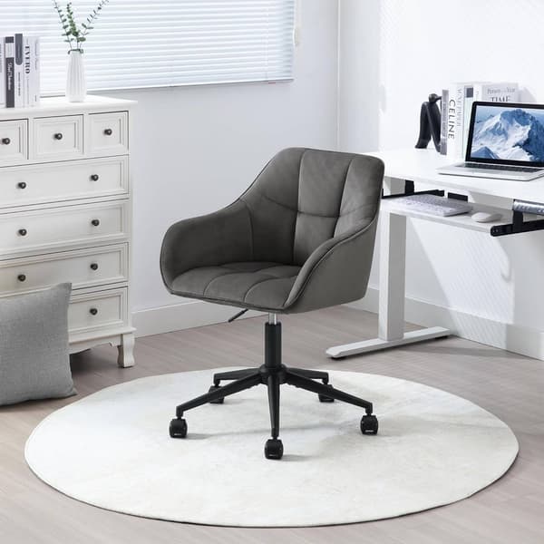 Kontorsstol med armstöd och sammetssits | Mörkgrå/svart | 61x56x81-90 cm