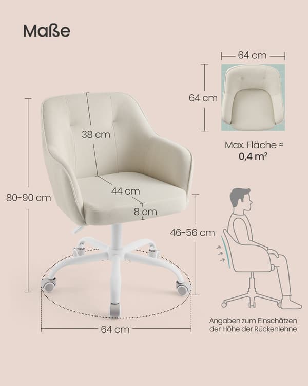 Kontorsstol för hemmakontor höjdjusterbart tyg som andas | Sandbeige