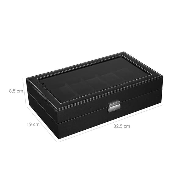 Klockbox för 12 klockor - svart MDF - 30 x 21 x 8,5 cm