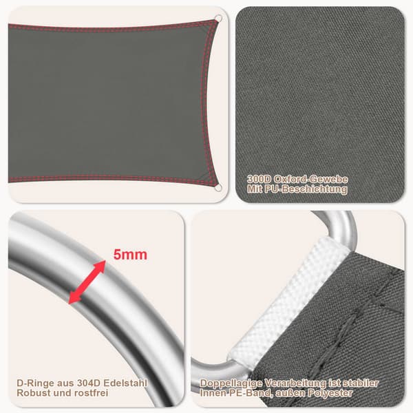 Polyester solskyddspresenning med UV-skydd | Mörkgrå | 3x3 m