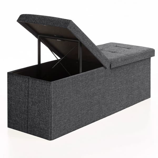 Soffa med förvaringsutrymme, fällbar sittlåda | Mörkgrå | 110x38x38 cm