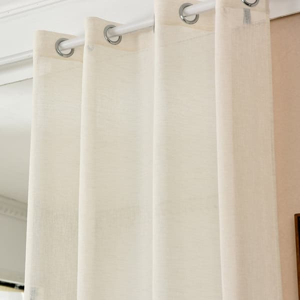 Transparent gardin med ringar i linnelook | Sand | 140x145 cm