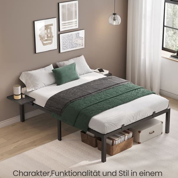 Svart metall sängram - pulverlackerad - 190 x 140 x 41,3 cm - hög lastkapacitet