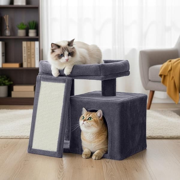 Litet kattträd med skrapbräda | Mörkgrå | 39,2x51x46,4 cm