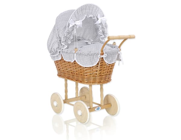 Natural Wicker Doll Trailer - Wicker Buggy - Handmade & Extra Stable Beukenhouten Frame