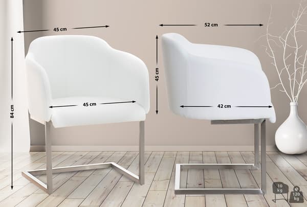 Bekväm konstgjord läderstol - Elegant sittstol - Stöder Bondugen | Färg: Vit