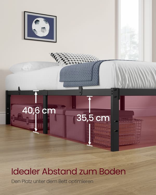 Sängstomme i metall med förvaring för sovrum | Bläcksvart | 90x200x40,6 cm