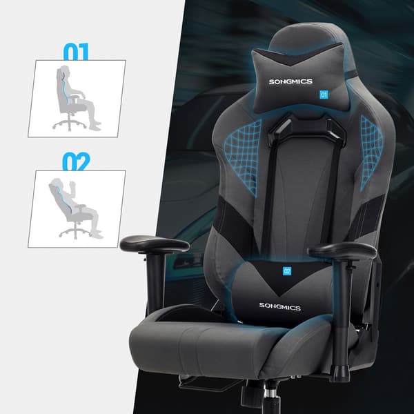 Gamingstol med ländkudde – ergonomisk PC-stol – polyester – grå/svart