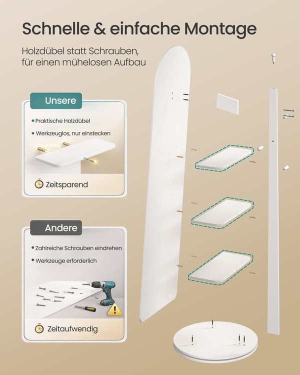 Stående hellängdsspegel kan vridas 360 grader med krokar | Moln vit | 45x163 cm