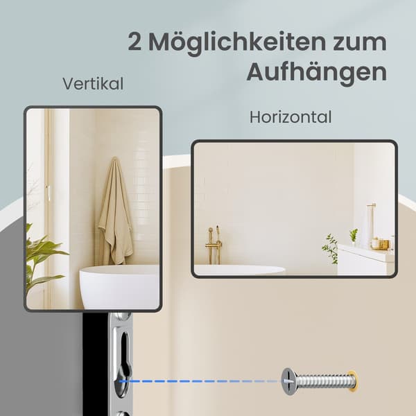 Rektangulär badrumsspegel med aluminiumram och säkerhetsfilm | Bläcksvart | 91x61 cm