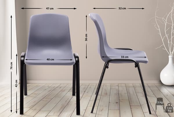 Staplingsstol - Stackbar stol - Space -Saving Comfort, Robust stabilitet, metall/plast | Färg: Grå