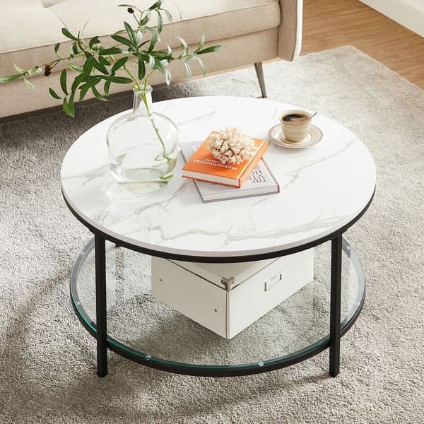 Soffbord i vit marmorlook - modernt - stål, härdat glas - 80 x 44,5 cm