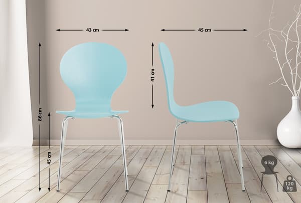 4x Ergonomic Stacking Chair - Besökstol - Space -Saving Design | Färg: ljusblå