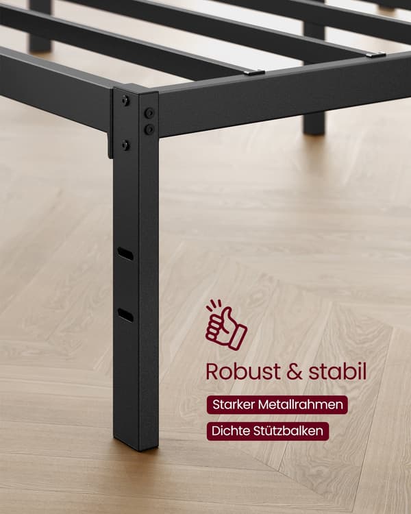Sängstomme i metall med förvaring för sovrum | Bläcksvart | 90x200x40,6 cm