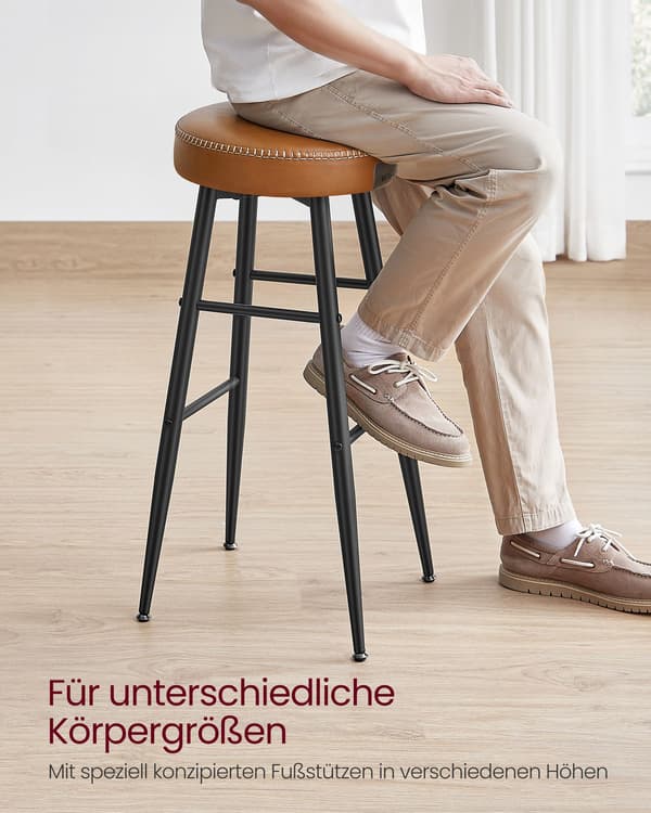 Barstolar set om 2, konstläder, karamellbrun, stålram, 51,6 x 51,6 x 76,2 cm