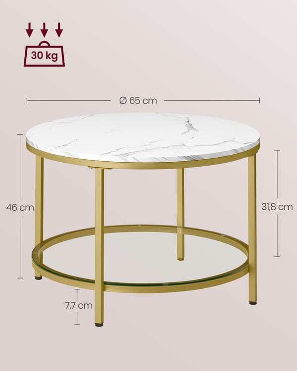 Soffbord med 2 plan - glasskiva - vit - elegant design - 65 x 46 cm