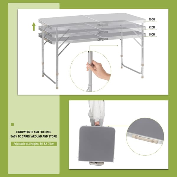 Campingbord fällbart bord justerbart trädgårdsbord | Grå | 60x120x55/62/70 cm