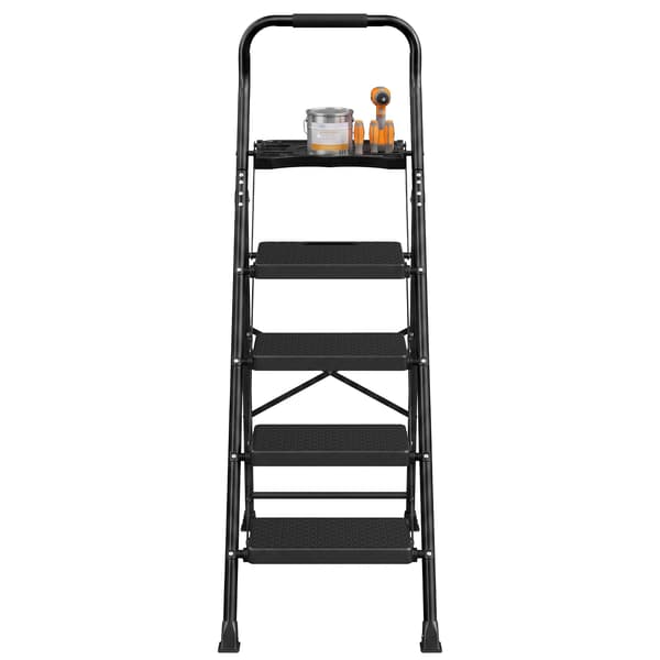 Fällbar trappa med 4 steg av stål | Svart | 84x45,5x145,2 cm