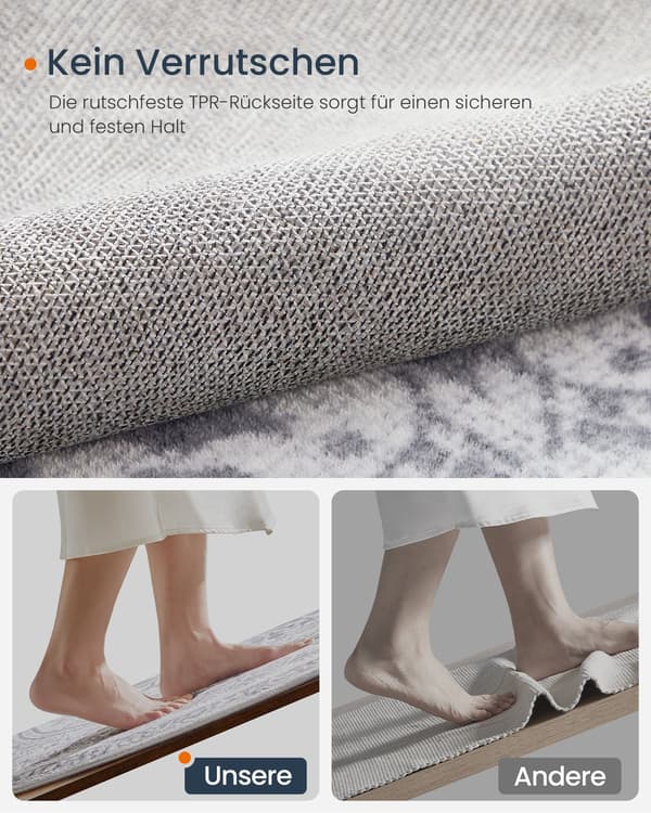 Rund boho matta – duvgrå – polyester/filt/TPR – Ø120 cm – lätt