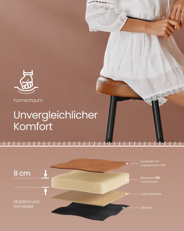 Set van 2 barkrukken | Karamelbruin | 49,5x49,5x63 cm
