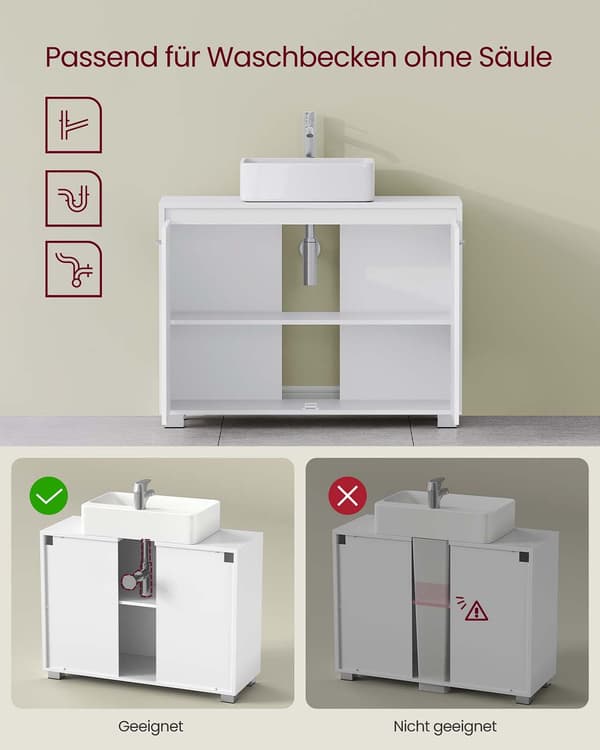 Tvättställsunderskåp vit MDF - 30 x 80 x 60 cm - platsbesparande