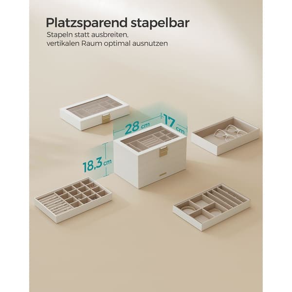 Stapelbar smyckeskrin - organisatör - 4 nivåer - sammetsfoder - 25 x 15 x 10 cm
