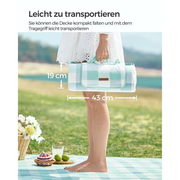 Vattentät picknickfilt 200 x 200 cm - sammet, skumfyllning - grön-vit