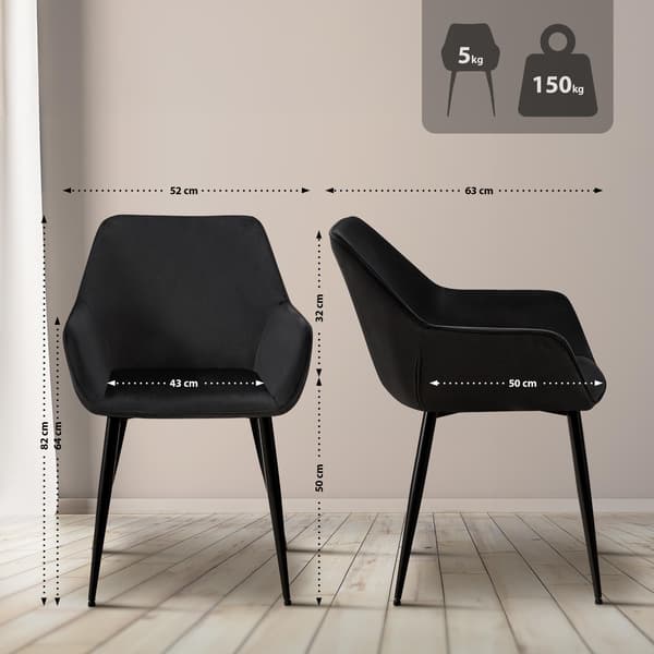 Modern matsalstol sammet - designstol, bekväm, lätt att underhålla, svart