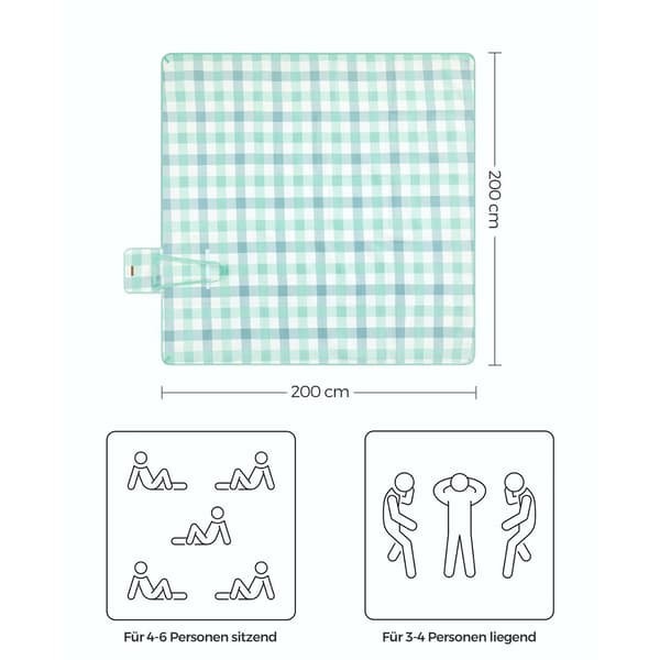 Vattentät picknickfilt 200 x 200 cm - sammet, skumfyllning - grön-vit