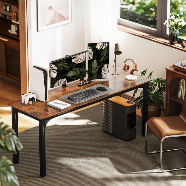 Datorbord, rustik design | Färg: Brun, Svart | Mått: 180x60x75 cm