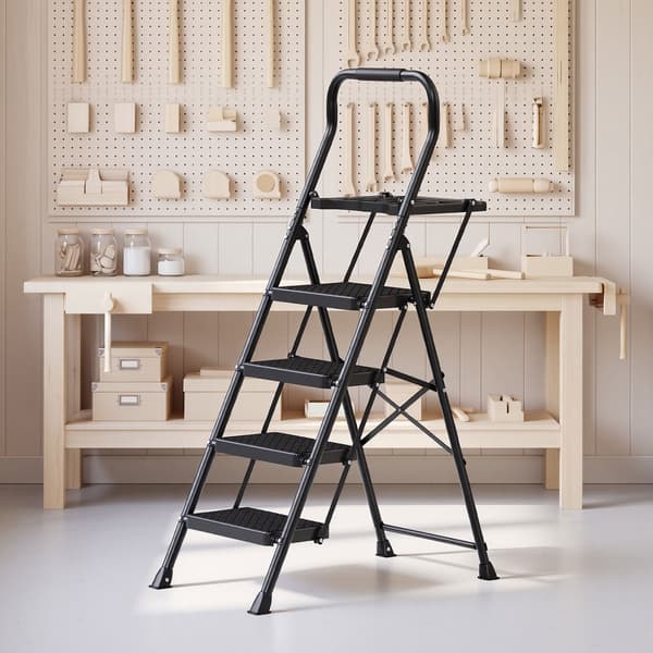 Fällbar trappa med 4 steg av stål | Svart | 84x45,5x145,2 cm