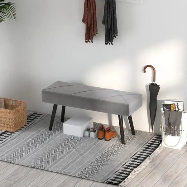 Skobänk - Klädd sammetssoffa | Färg: Grå | Mått: 100x36x45 cm