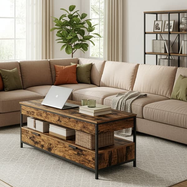 Höjdjusterbart soffbord för vardagsrum | Brun-svart | 120,5x50,5x48,5-63,5 cm