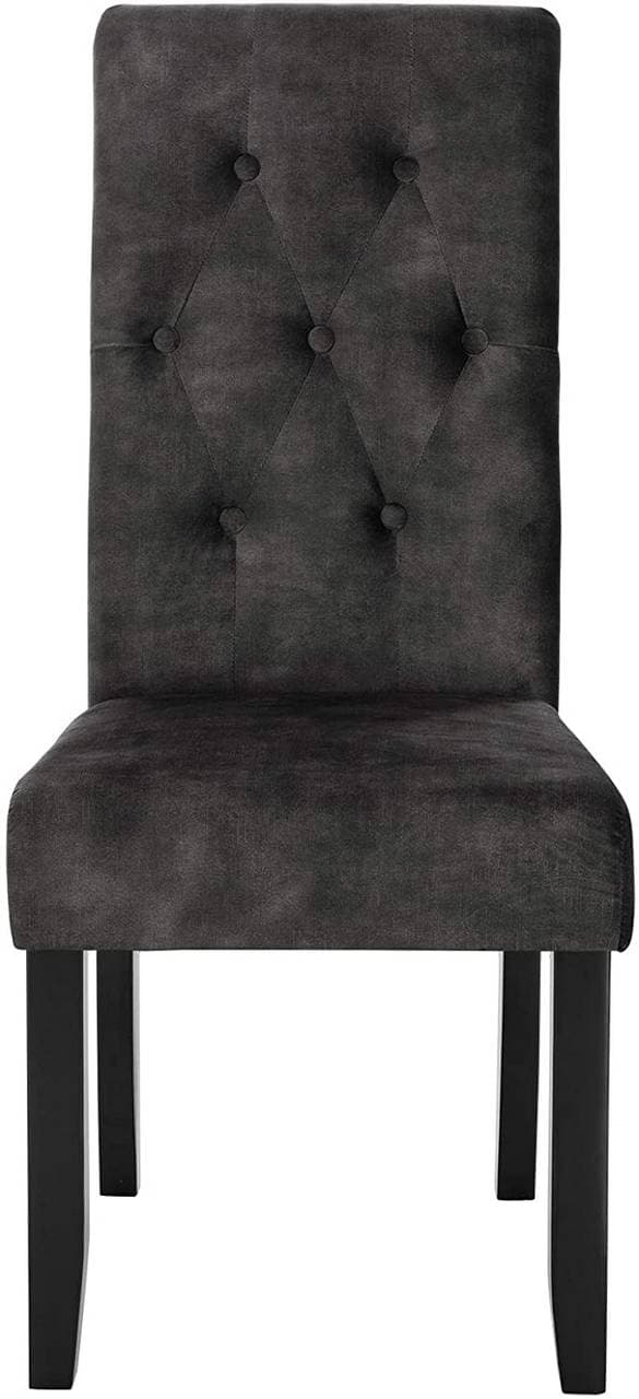 Set med 2 matsalsstolar högrygg massivt trä sammet | Mörkgrå | 47x42x107 cm