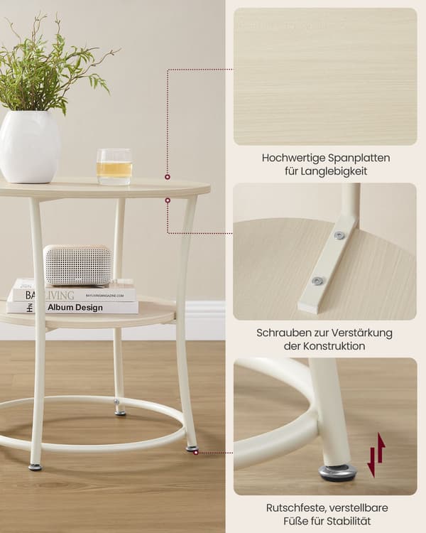 2-vånings sidobord - förvaringsbräda - stålstomme - 55 x 55 cm