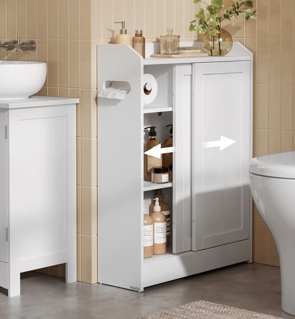 Badrumsskåp med förvaringsutrymme - justerbara hyllplan - vit - MDF - 20x60x80 cm