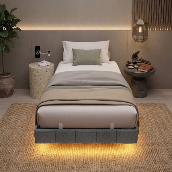 Sängstomme med LED-belysning 90 x 200 cm | Grå | 90x200x26 cm