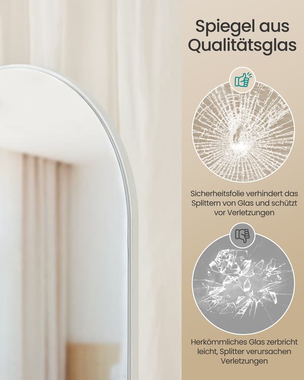 Stående hellängdsspegel kan vridas 360 grader med krokar | Moln vit | 45x163 cm