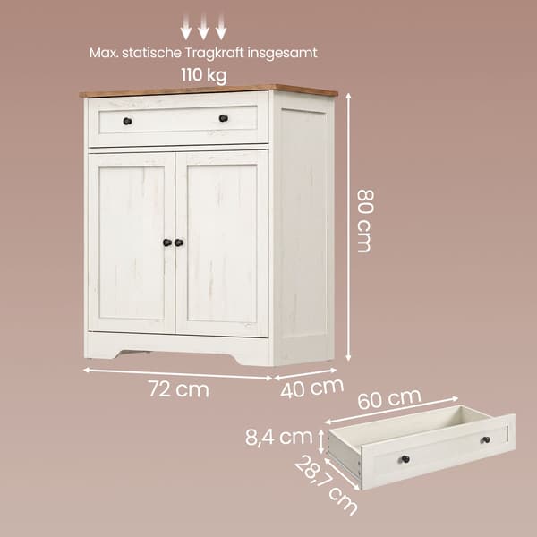 Country kitchen cabinet with drawer and 2 doors | Vit | 72x40x80 cm